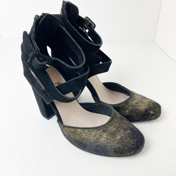 FARYL ROBIN X ANTHROPOLOGIE Black Gold Vegan Suede and Calf Hair Atwood 7 - Picture 1 of 13